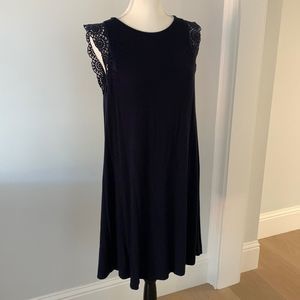 Ann Taylor Loft navy blue shift dress with laced cap sleeves